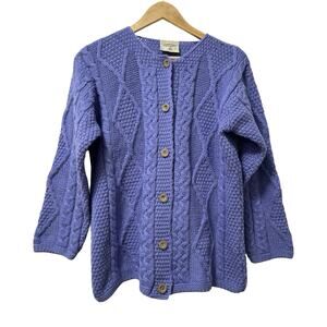 Connemara Knitwear Womens Merino Wool Cable Knit Cardigan Size S Blue Fisherman